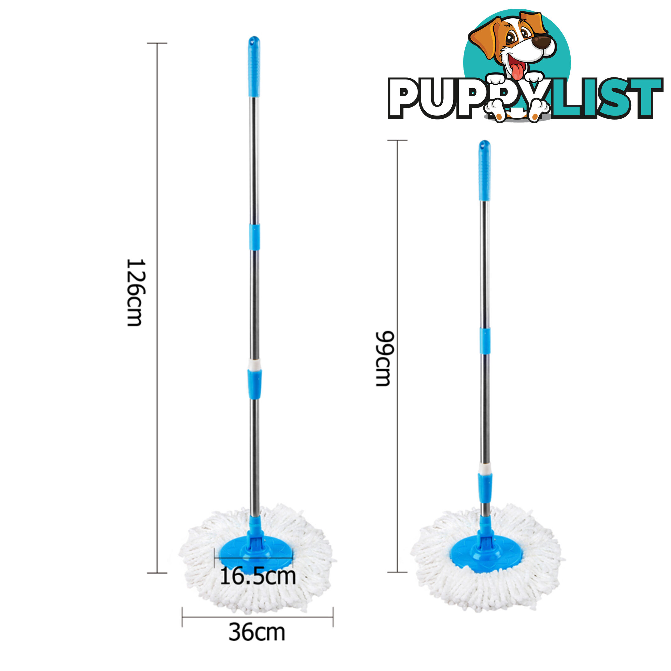 360 Degree Spinning Mop Stainless Steel Spin Dry Bucket w/ 2 Mop Heads Blue