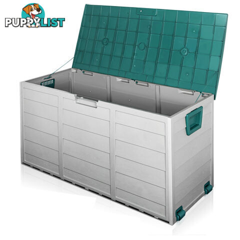 290L Plastic Outdoor Storage Box Container Weatherproof Grey Green