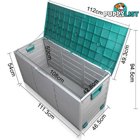 290L Plastic Outdoor Storage Box Container Weatherproof Grey Green