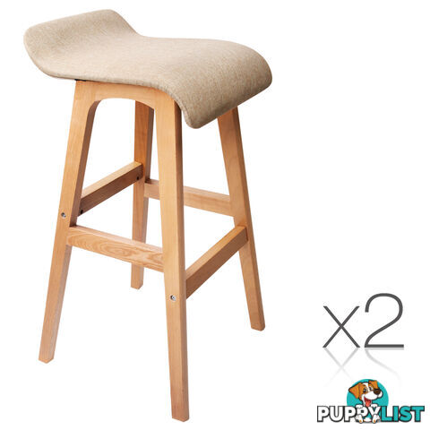 2 x Beech Wood Fabric Bar Stools - Taupe