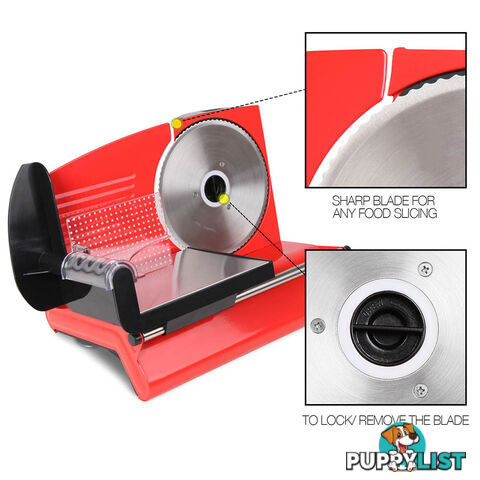 150W Electric Meat Slicer Ham Deli Cheese Bread Stainless Steel Blade Red