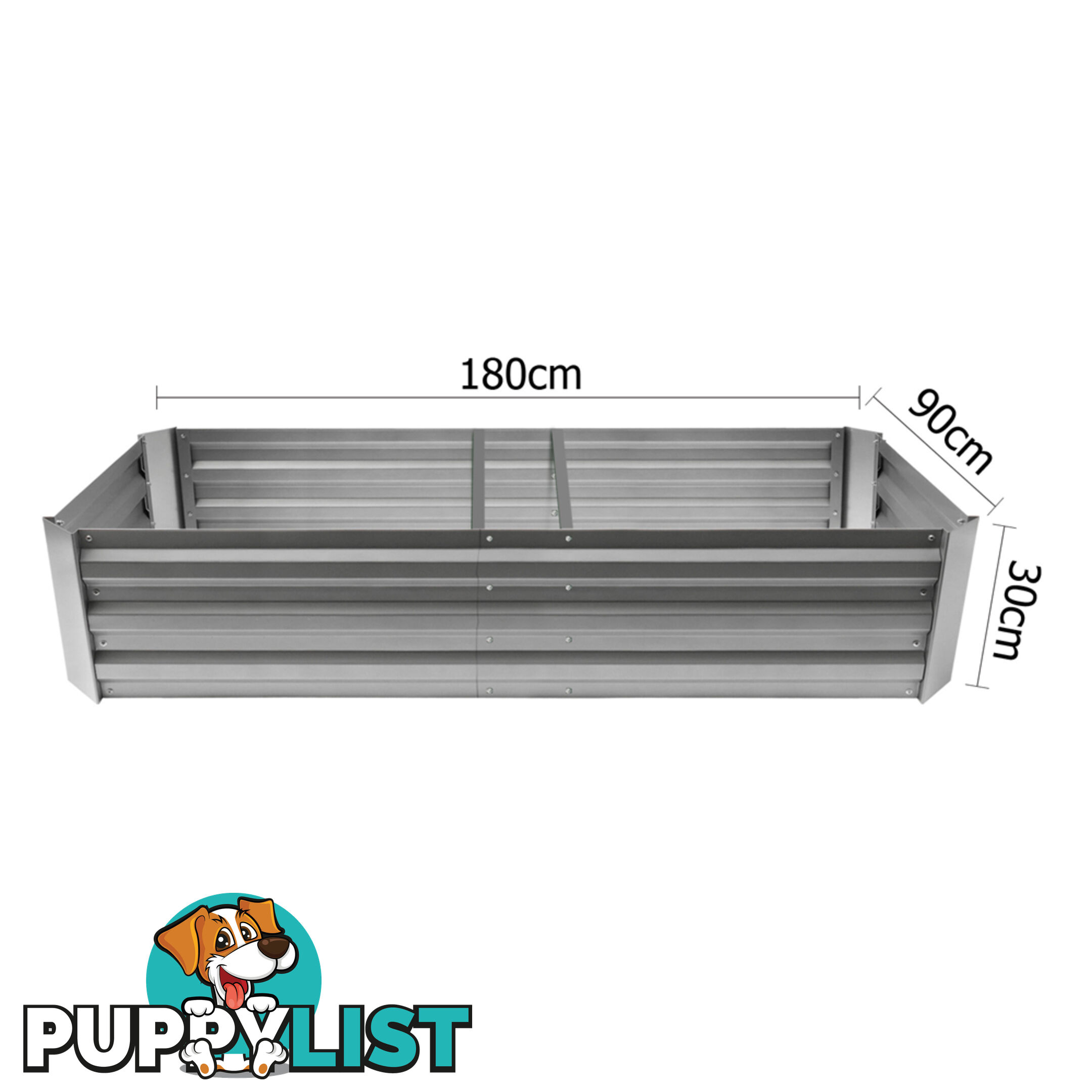 Galvanised Raised Garden Bed 180 x 90cm Aluminium White