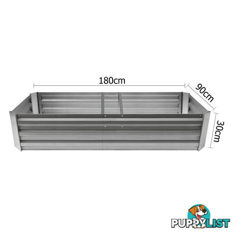 Galvanised Raised Garden Bed 180 x 90cm Aluminium White