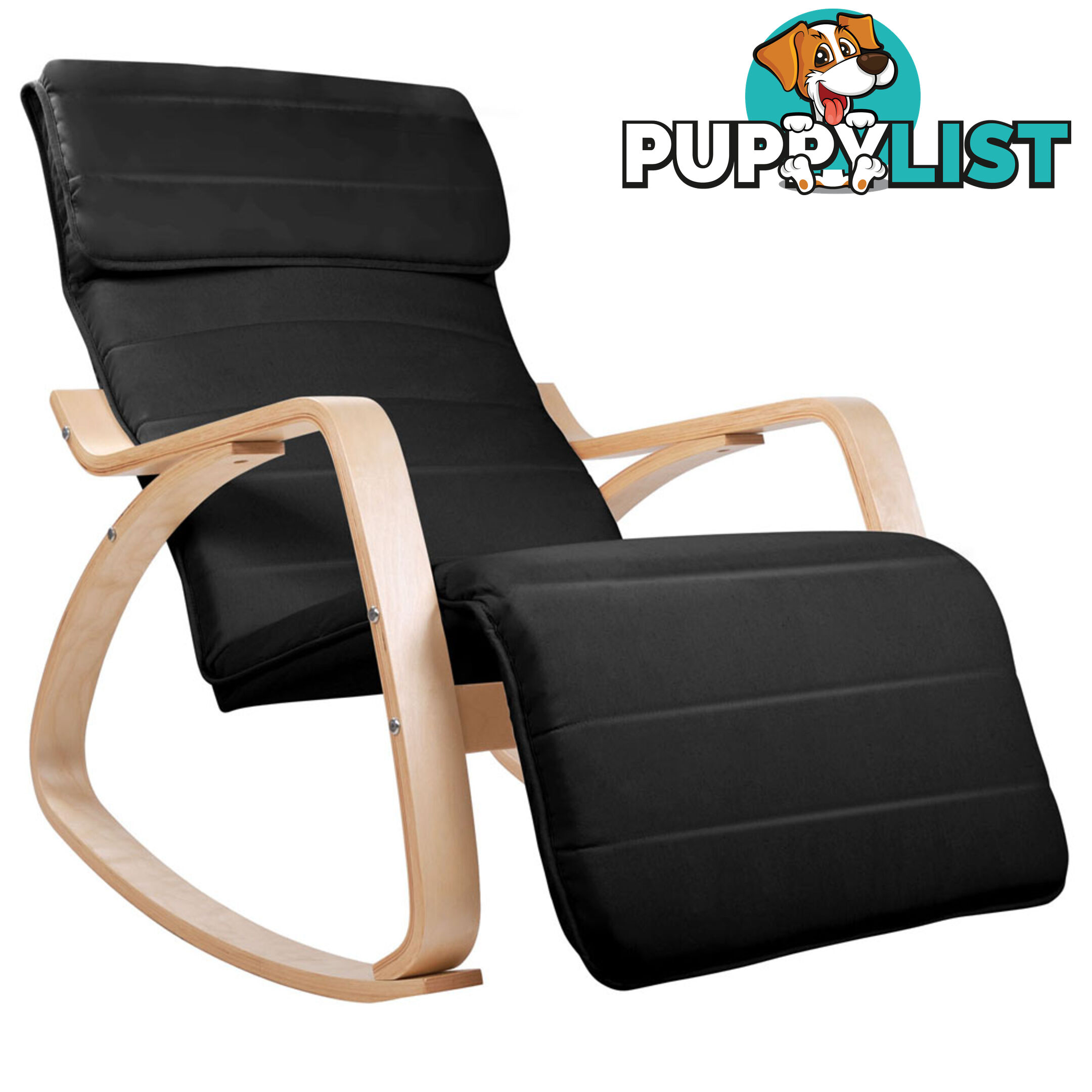 Birch Plywood Adjustable Rocking Lounge Arm Chair w/ Fabric Cushion Black