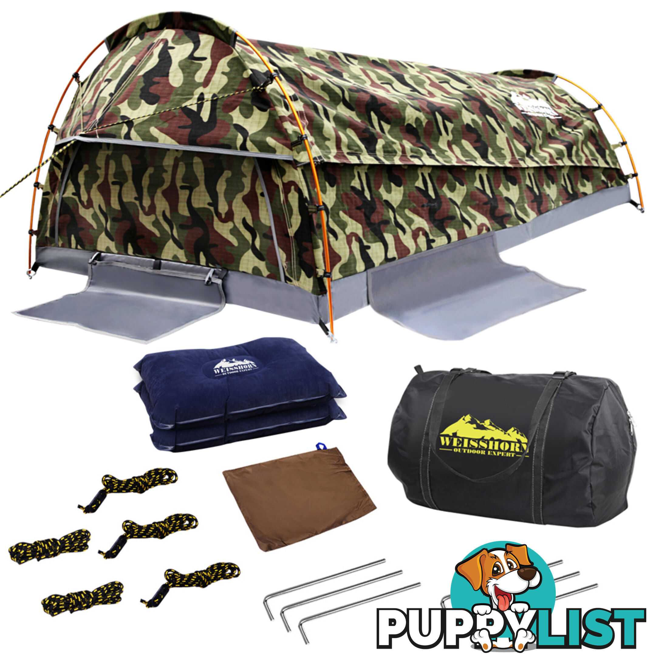 Double Camping Canvas Swag Tent Green Camouflage w/ Bag