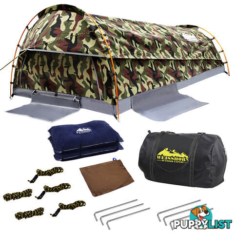 Double Camping Canvas Swag Tent Green Camouflage w/ Bag