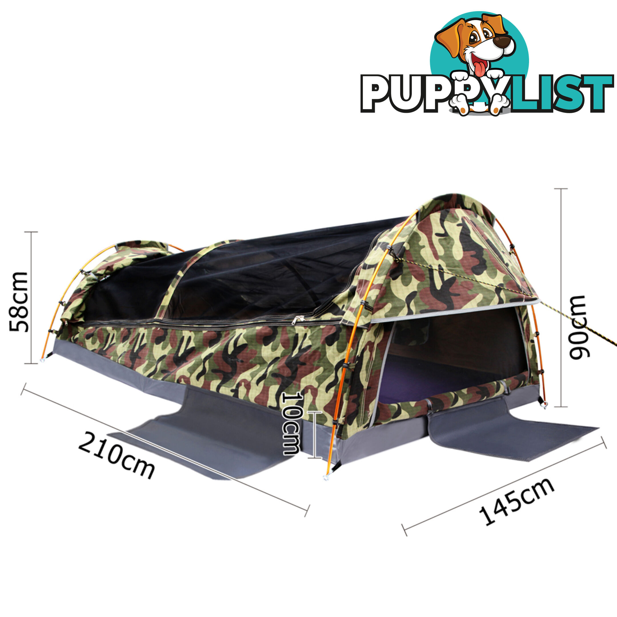 Double Camping Canvas Swag Tent Green Camouflage w/ Bag