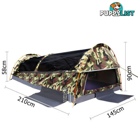 Double Camping Canvas Swag Tent Green Camouflage w/ Bag