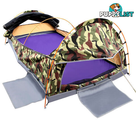 Double Camping Canvas Swag Tent Green Camouflage w/ Bag