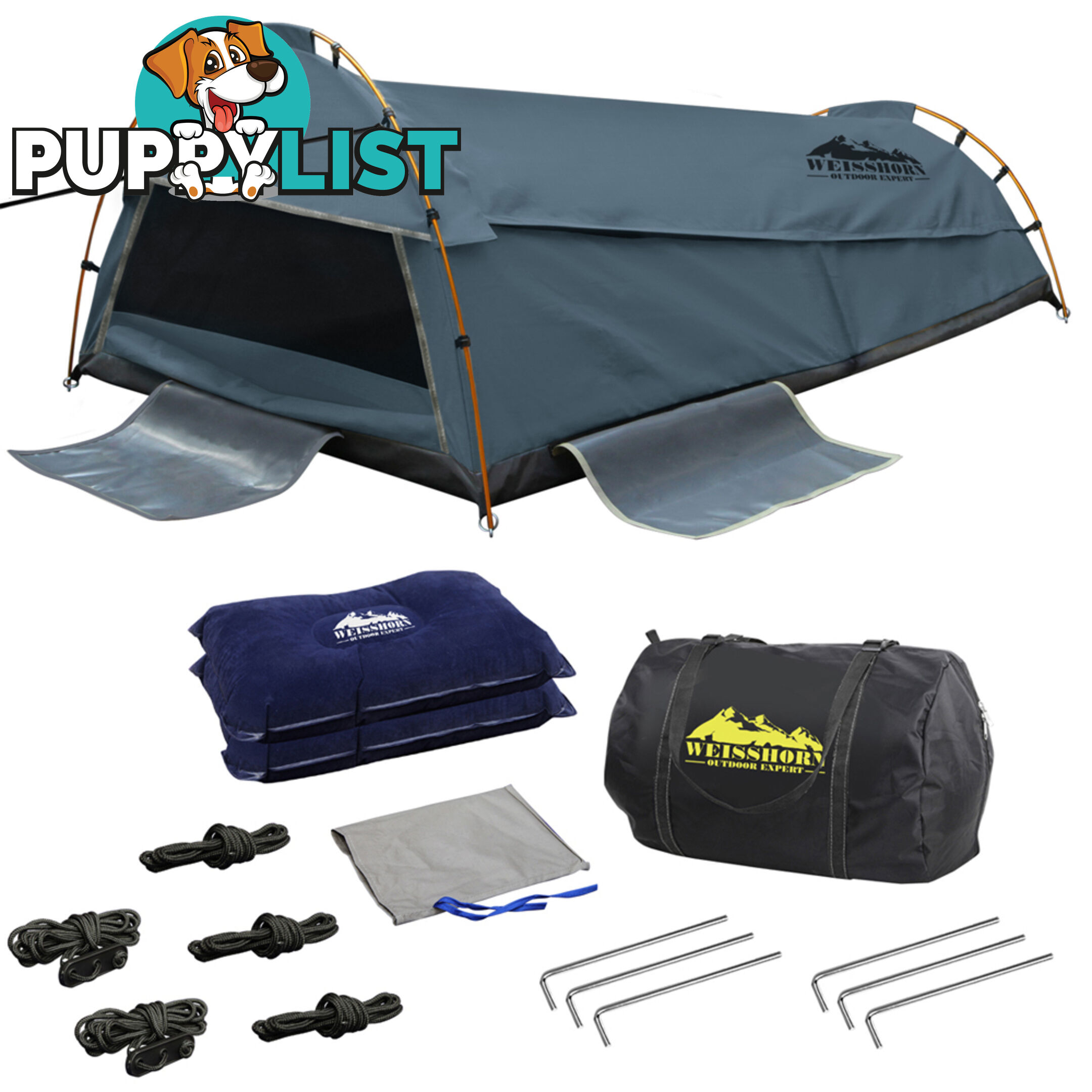 Double Canvas Camping Swag Tent Navy w/ Air Pillow