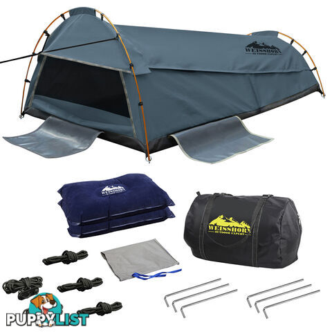 Double Canvas Camping Swag Tent Navy w/ Air Pillow