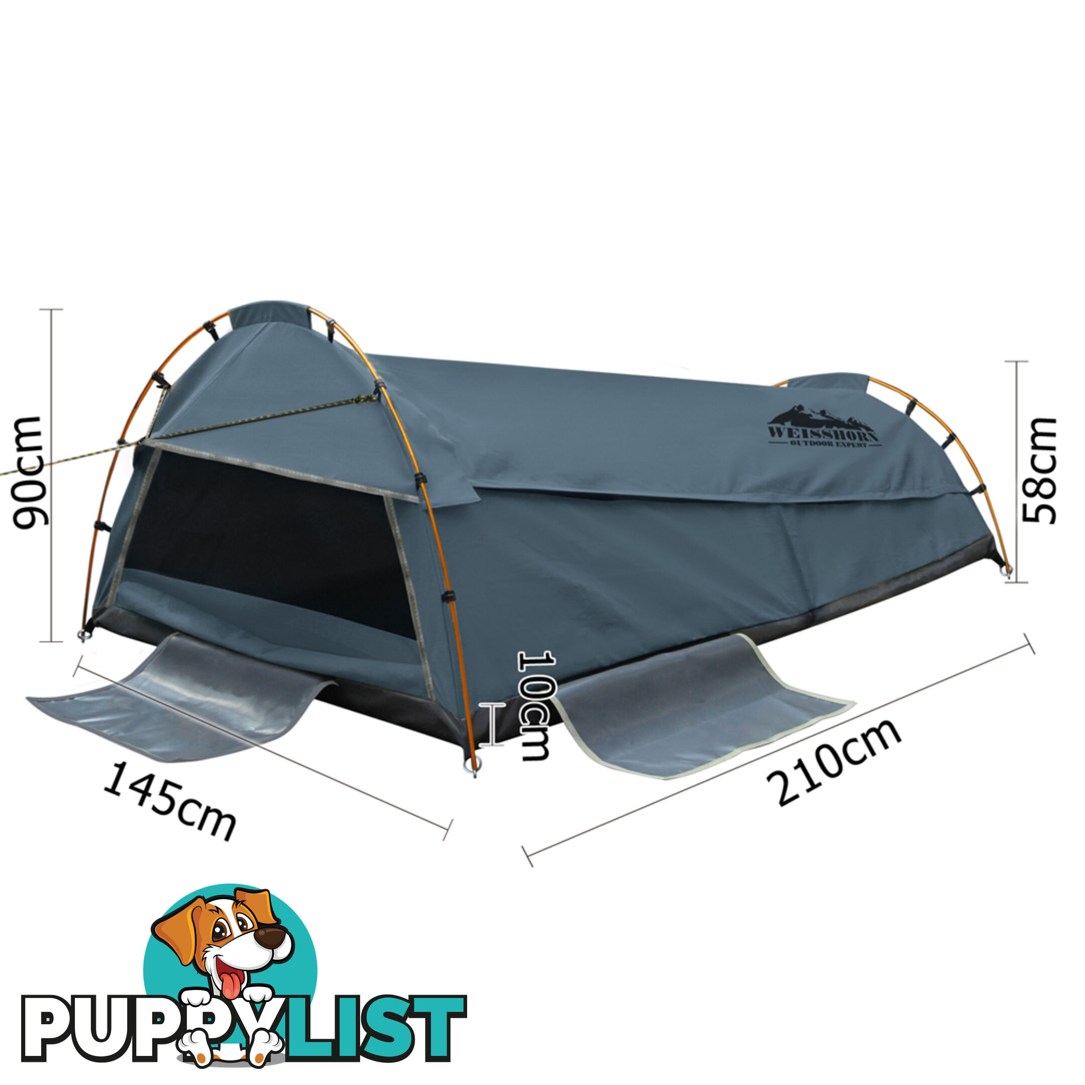 Double Canvas Camping Swag Tent Navy w/ Air Pillow