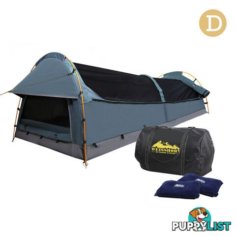 Double Canvas Camping Swag Tent Navy w/ Air Pillow