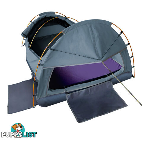 Double Canvas Camping Swag Tent Navy w/ Air Pillow