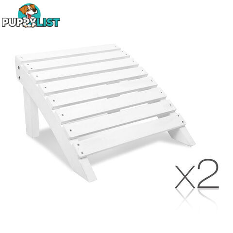 2 x Chair Footstool Adirondack Style Outdoor Garden Beach Footrest Ottoman White