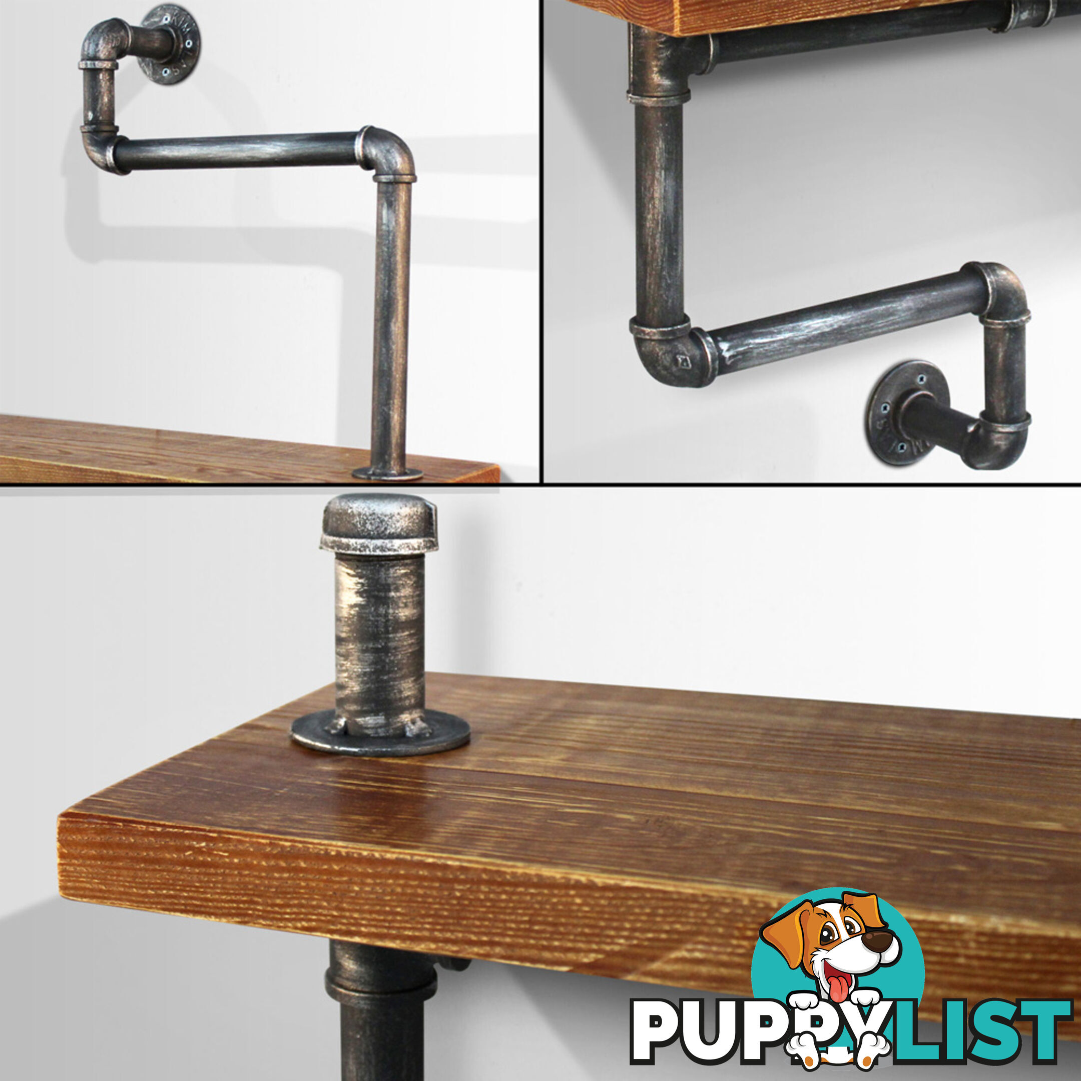 Rustic Industrial DIY Floating Pipe Shelf Vintage Storage