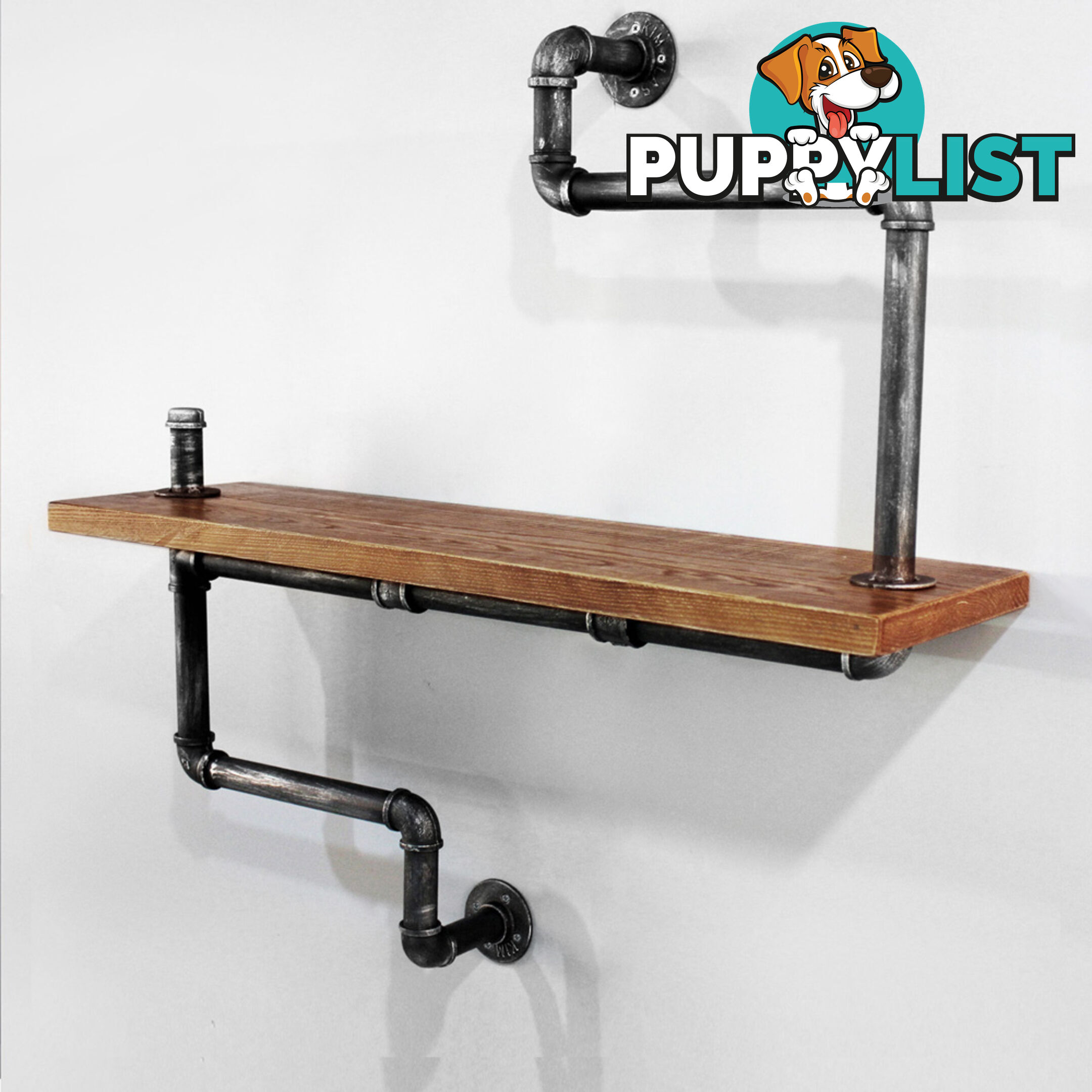 Rustic Industrial DIY Floating Pipe Shelf Vintage Storage