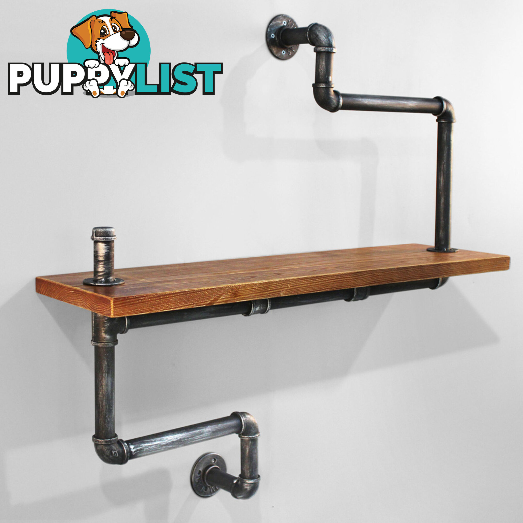 Rustic Industrial DIY Floating Pipe Shelf Vintage Storage