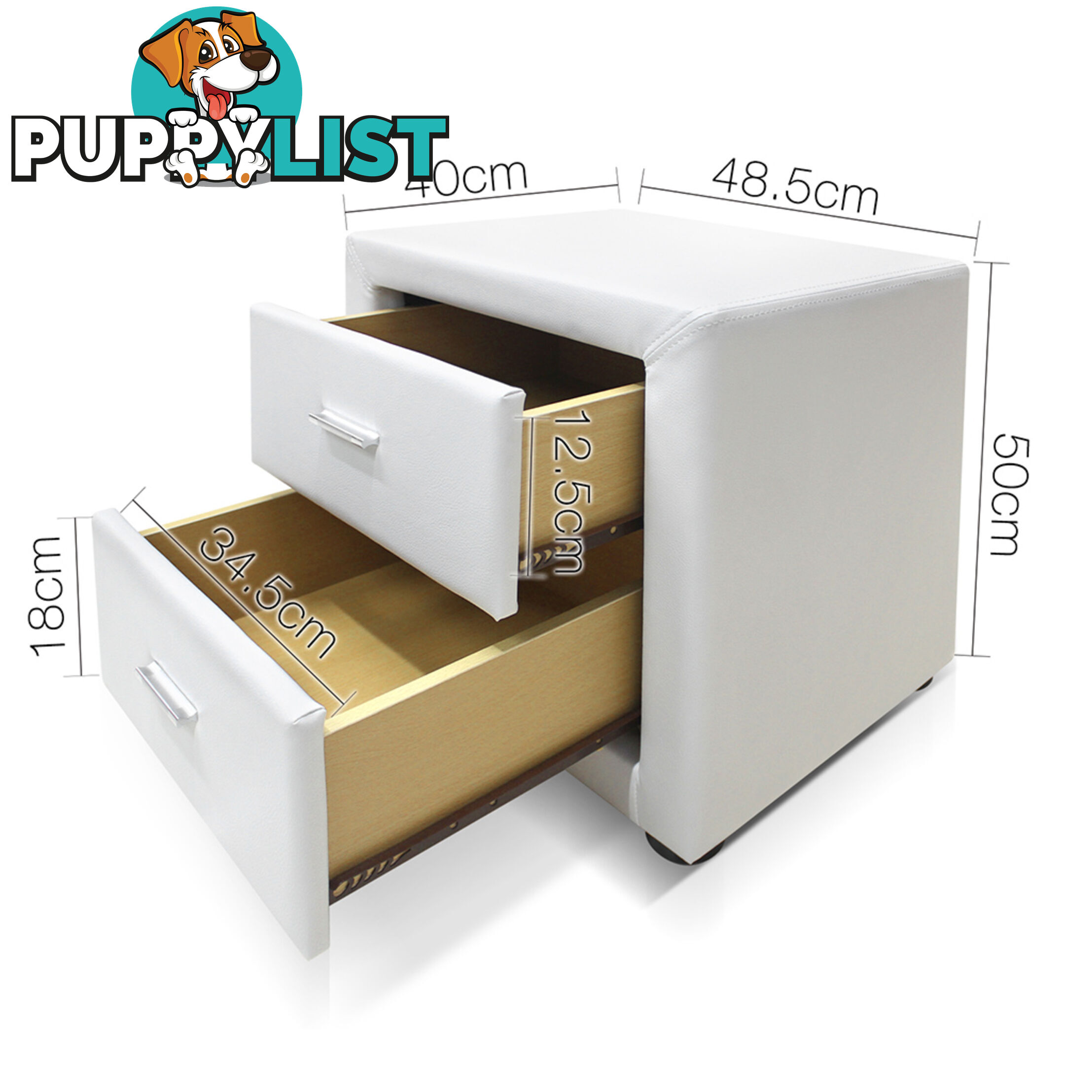 Deluxe White PU Leather 2 Drawers Cabinet