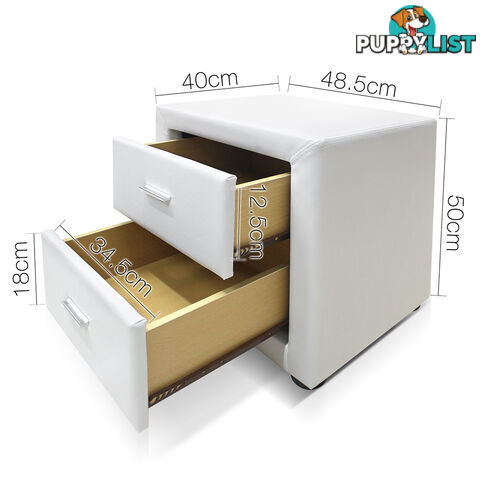 Deluxe White PU Leather 2 Drawers Cabinet