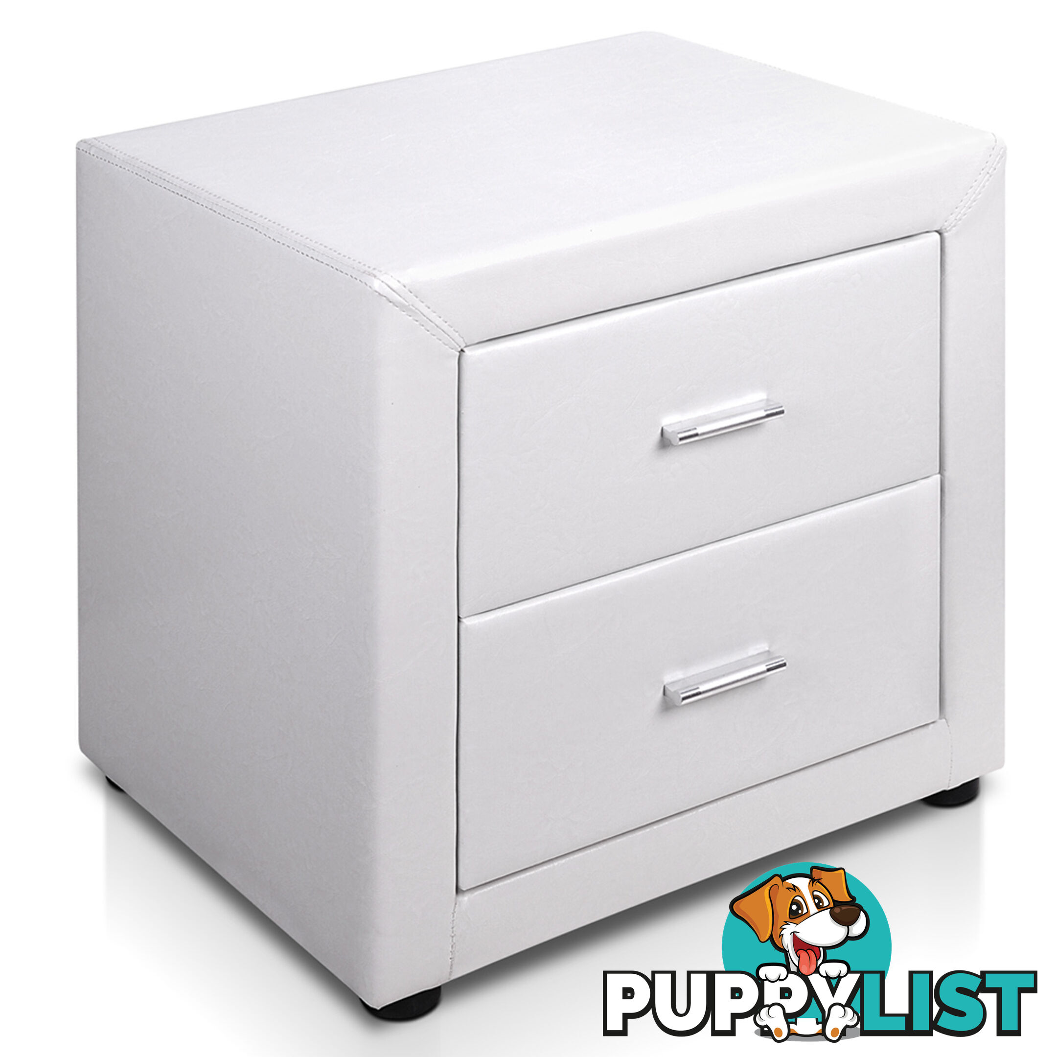 Deluxe White PU Leather 2 Drawers Cabinet