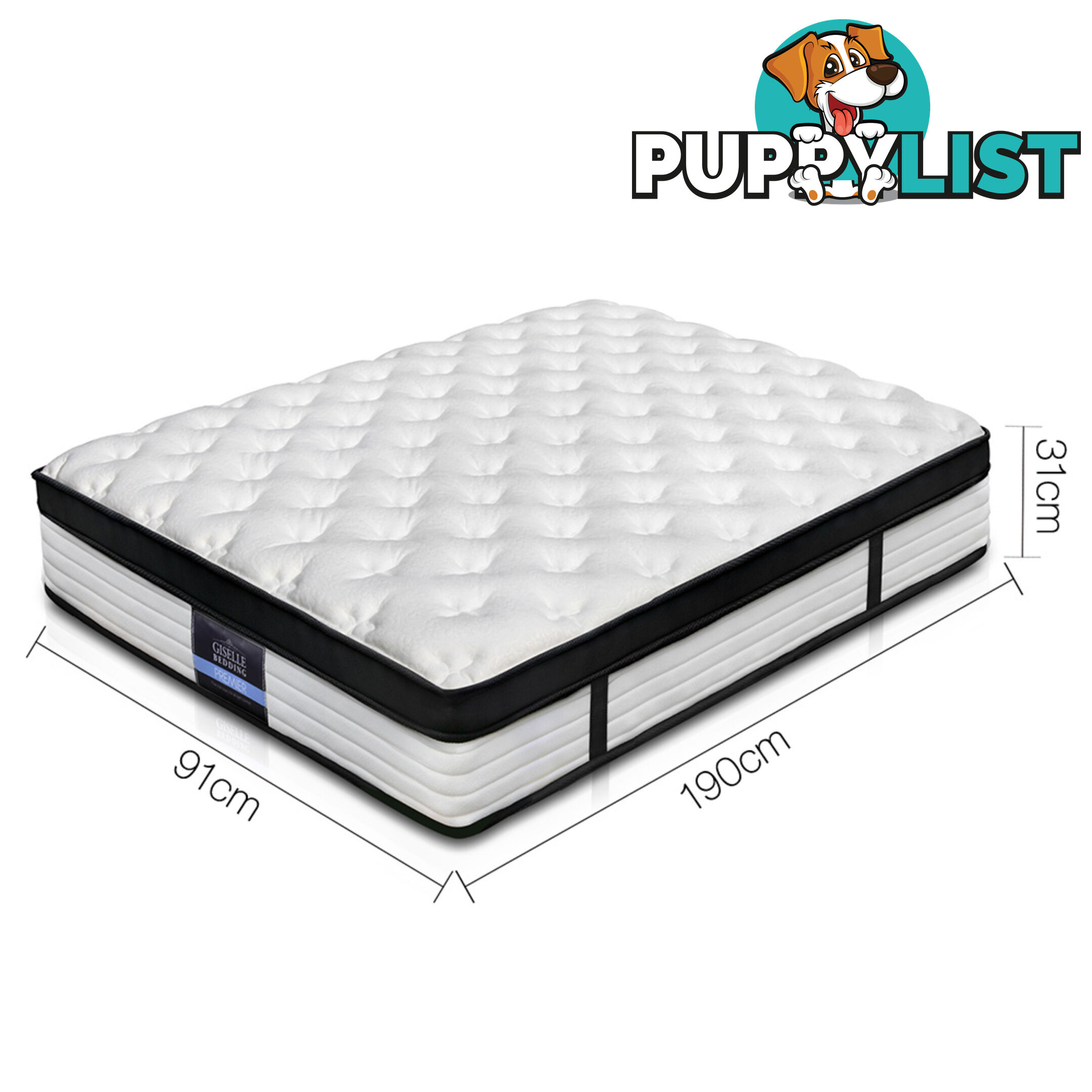 Single Size Euro Top Mattress High Density Foam 5 Zoned Pocket Spring