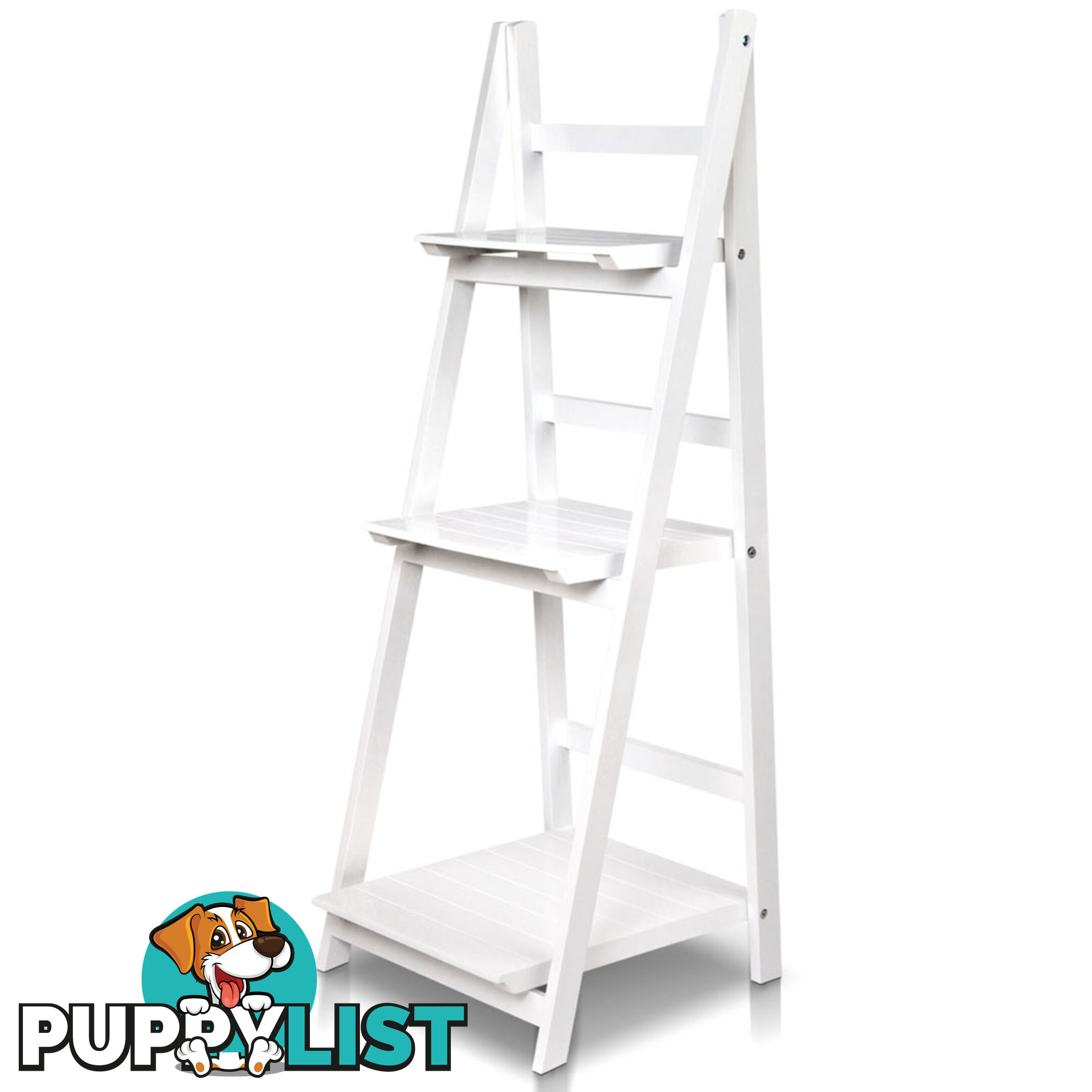 Wooden Ladder Book Shelves Display Shelving Storage 3Shelf Tier Stand Rack White