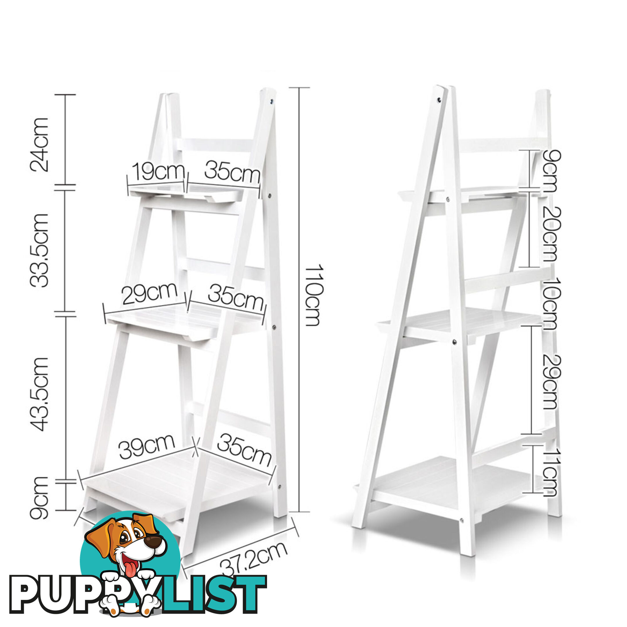 Wooden Ladder Book Shelves Display Shelving Storage 3Shelf Tier Stand Rack White