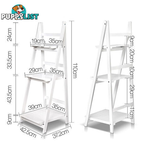 Wooden Ladder Book Shelves Display Shelving Storage 3Shelf Tier Stand Rack White