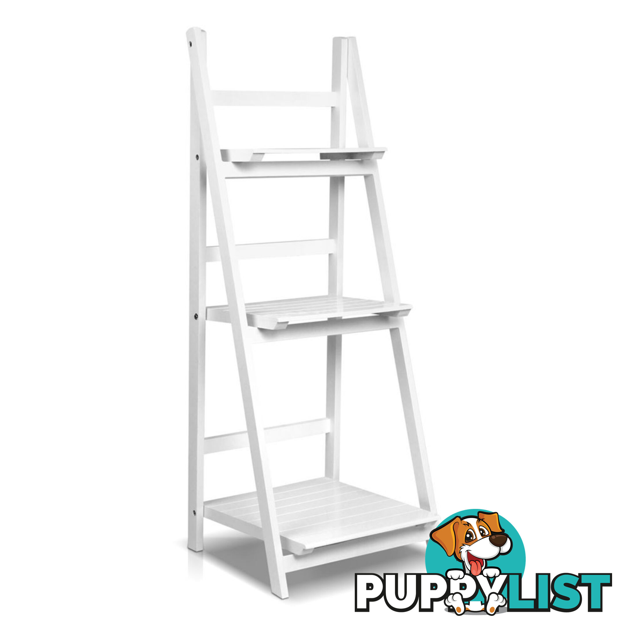 Wooden Ladder Book Shelves Display Shelving Storage 3Shelf Tier Stand Rack White