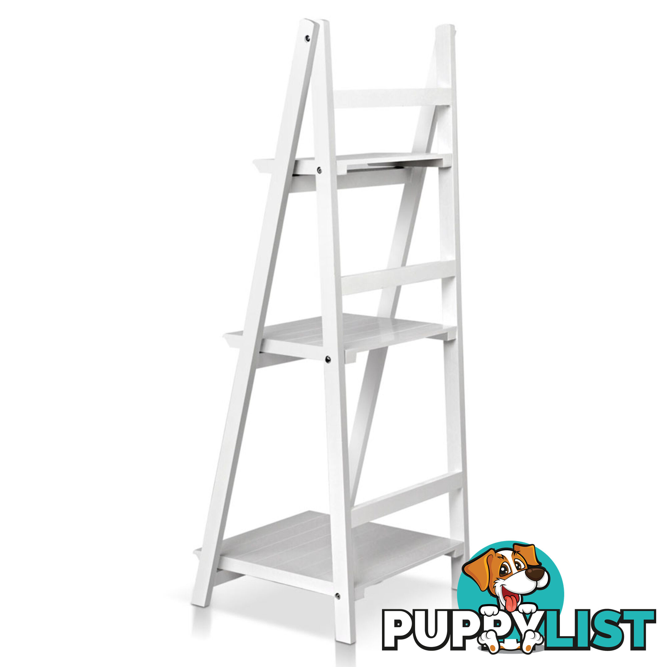 Wooden Ladder Book Shelves Display Shelving Storage 3Shelf Tier Stand Rack White