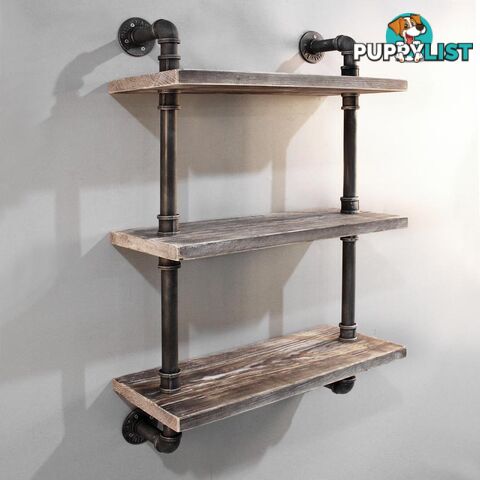 Rustic Industrial DIY Pipe Shelf Storage Vintage Wooden Floating Bookshelf Wall