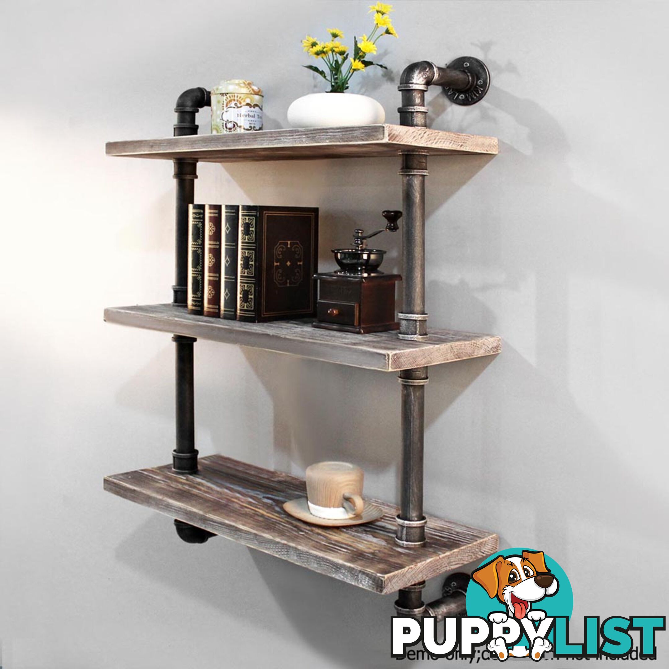 Rustic Industrial DIY Pipe Shelf Storage Vintage Wooden Floating Bookshelf Wall