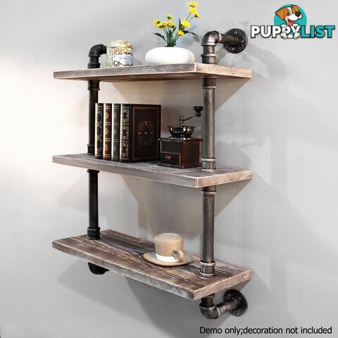 Rustic Industrial DIY Pipe Shelf Storage Vintage Wooden Floating Bookshelf Wall