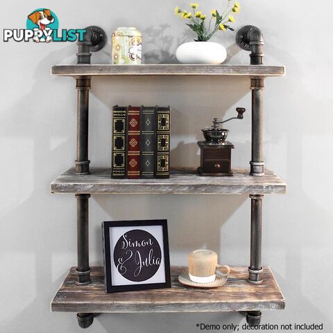 Rustic Industrial DIY Pipe Shelf Storage Vintage Wooden Floating Bookshelf Wall