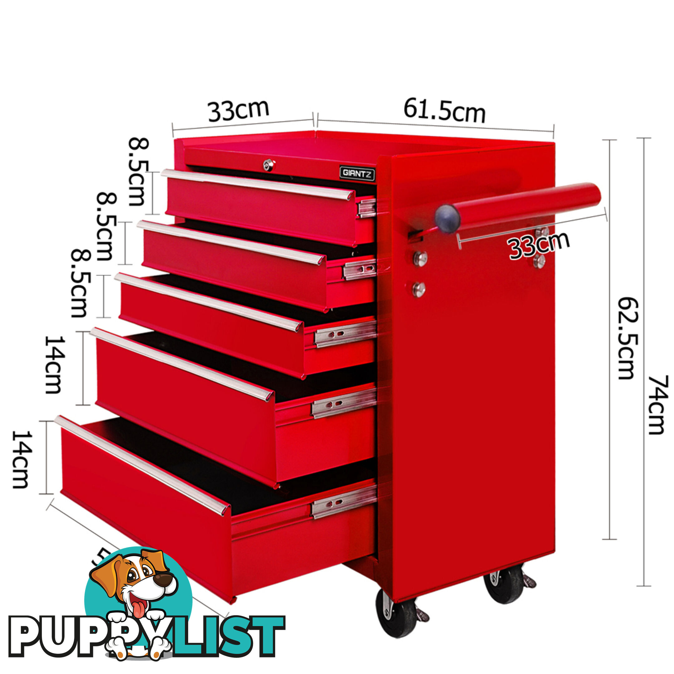 5 Drawers Toolbox Chest Cabinet Tool Box Roller Trolley Red