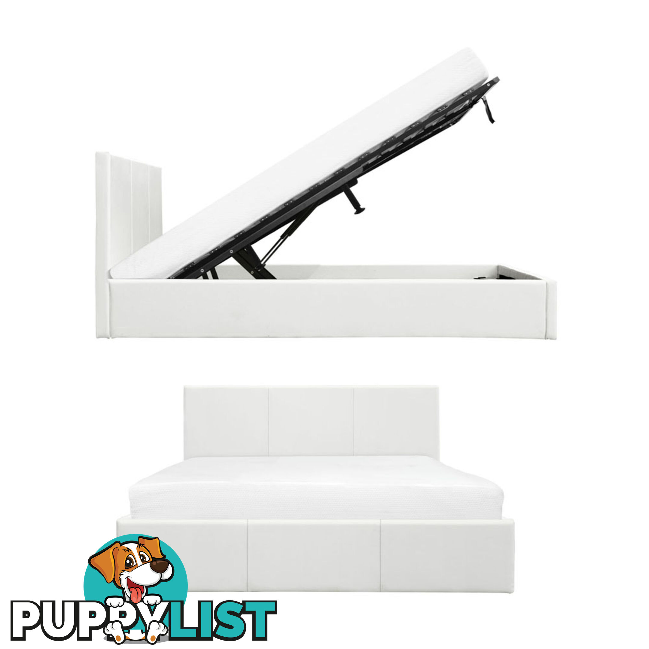 Deluxe White Gas Lift PU Leather Storage Bed Frame Double