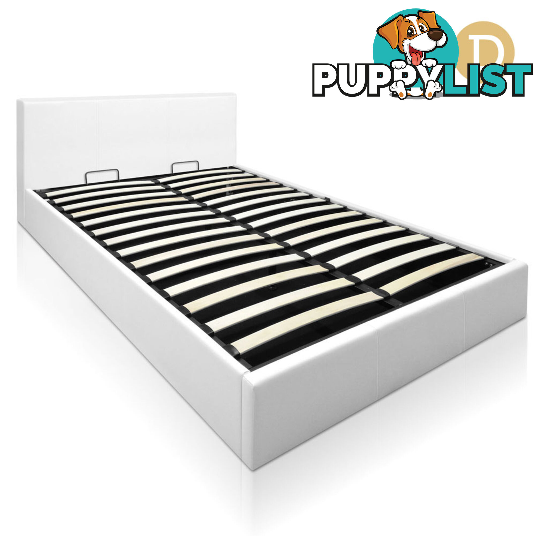 Deluxe White Gas Lift PU Leather Storage Bed Frame Double