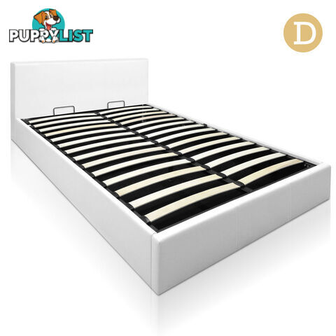 Deluxe White Gas Lift PU Leather Storage Bed Frame Double