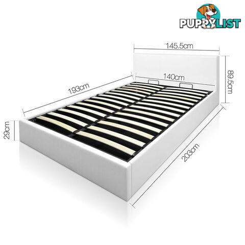 Deluxe White Gas Lift PU Leather Storage Bed Frame Double