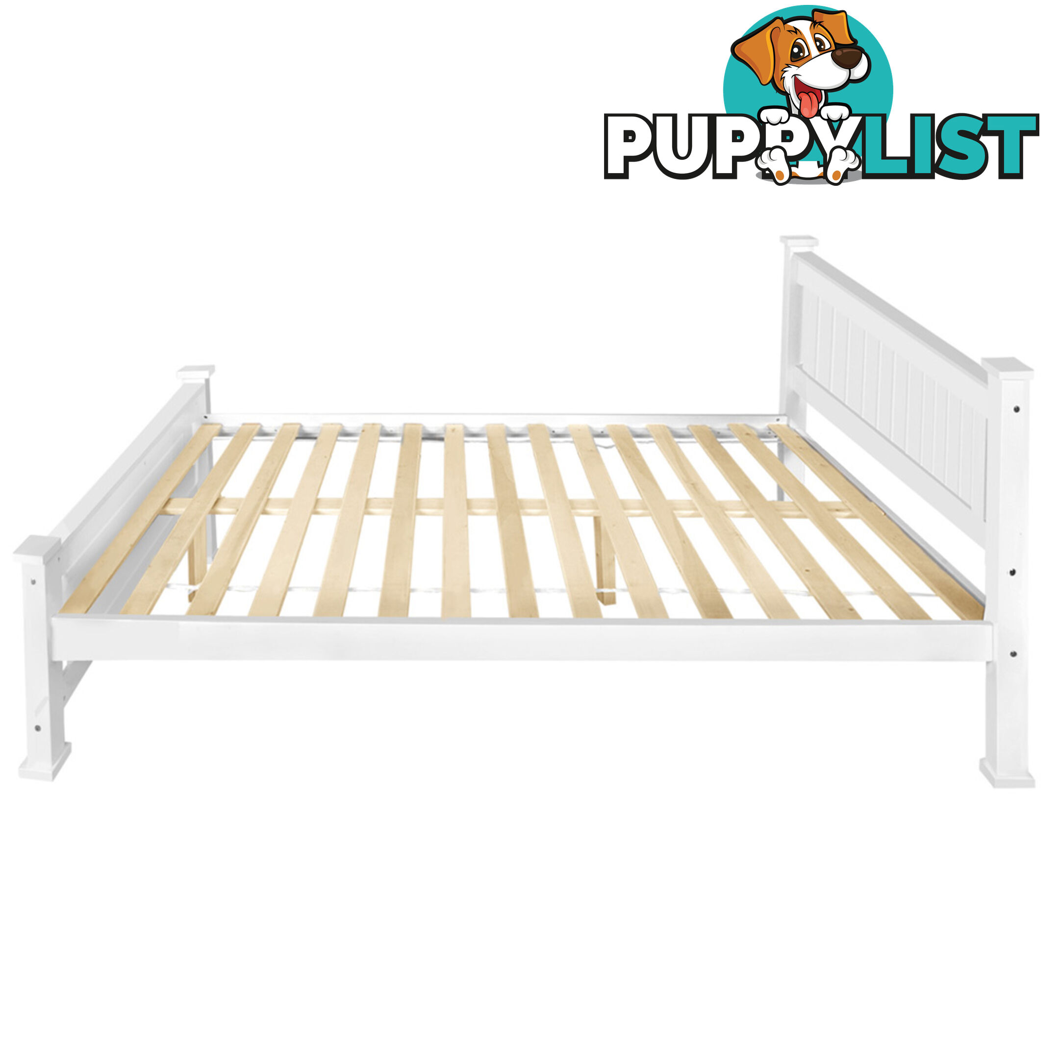 Wooden Bed Frame Pine Wood Double White