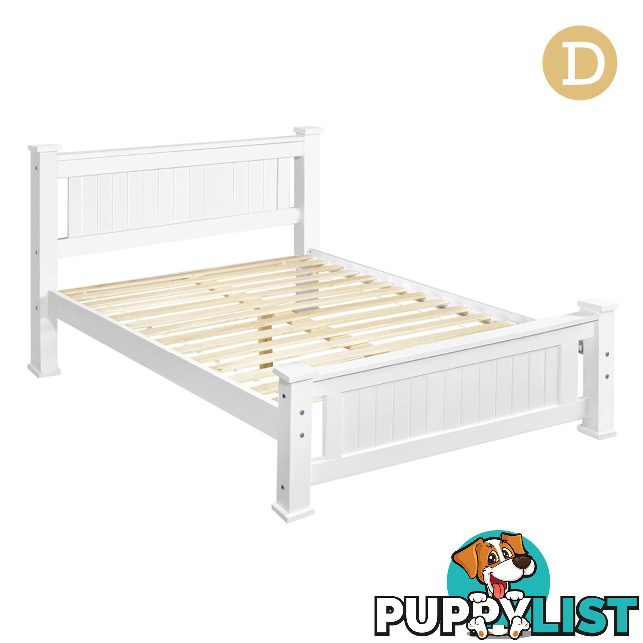 Wooden Bed Frame Pine Wood Double White