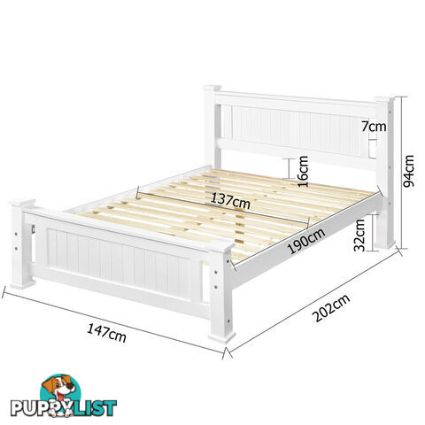 Wooden Bed Frame Pine Wood Double White