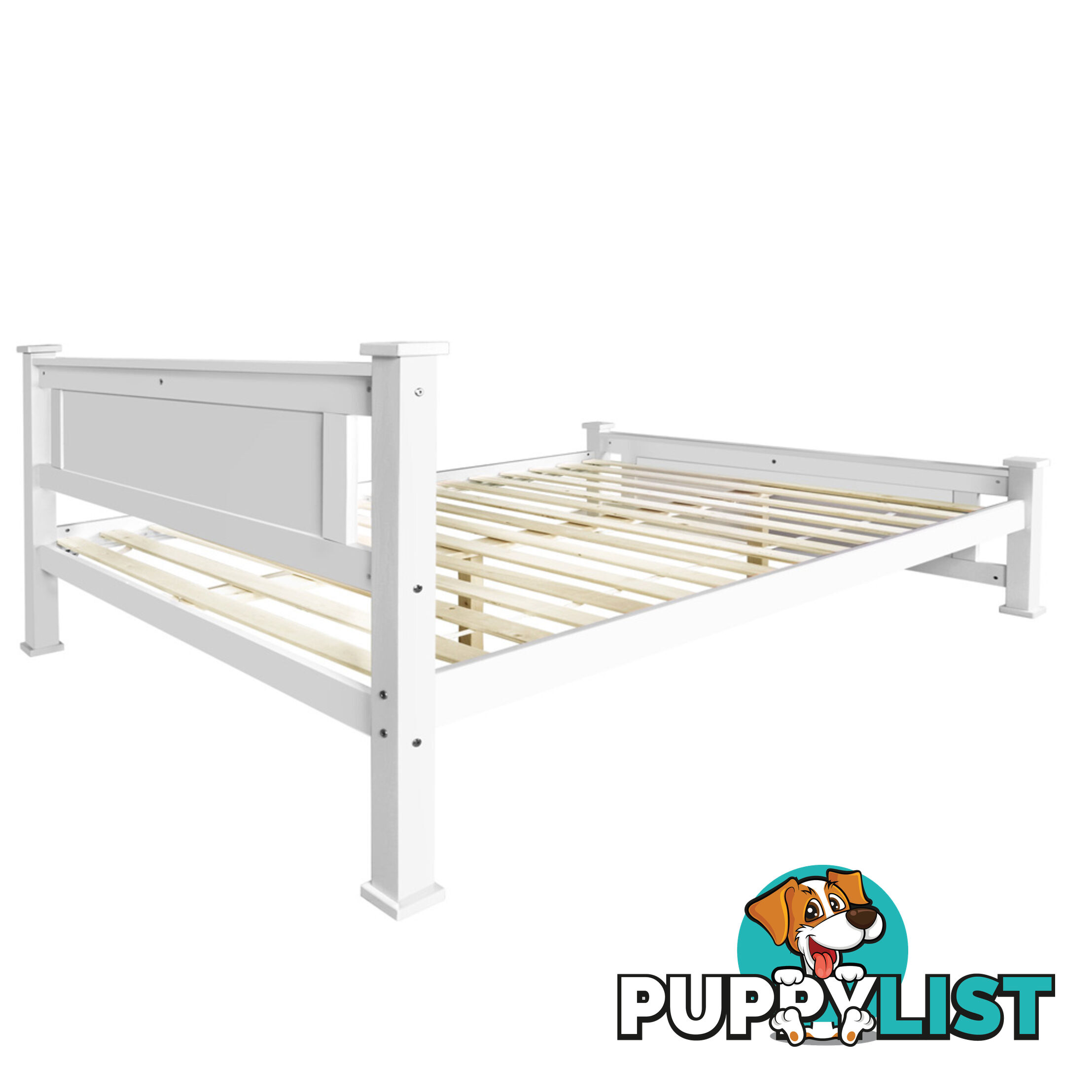 Wooden Bed Frame Pine Wood Double White