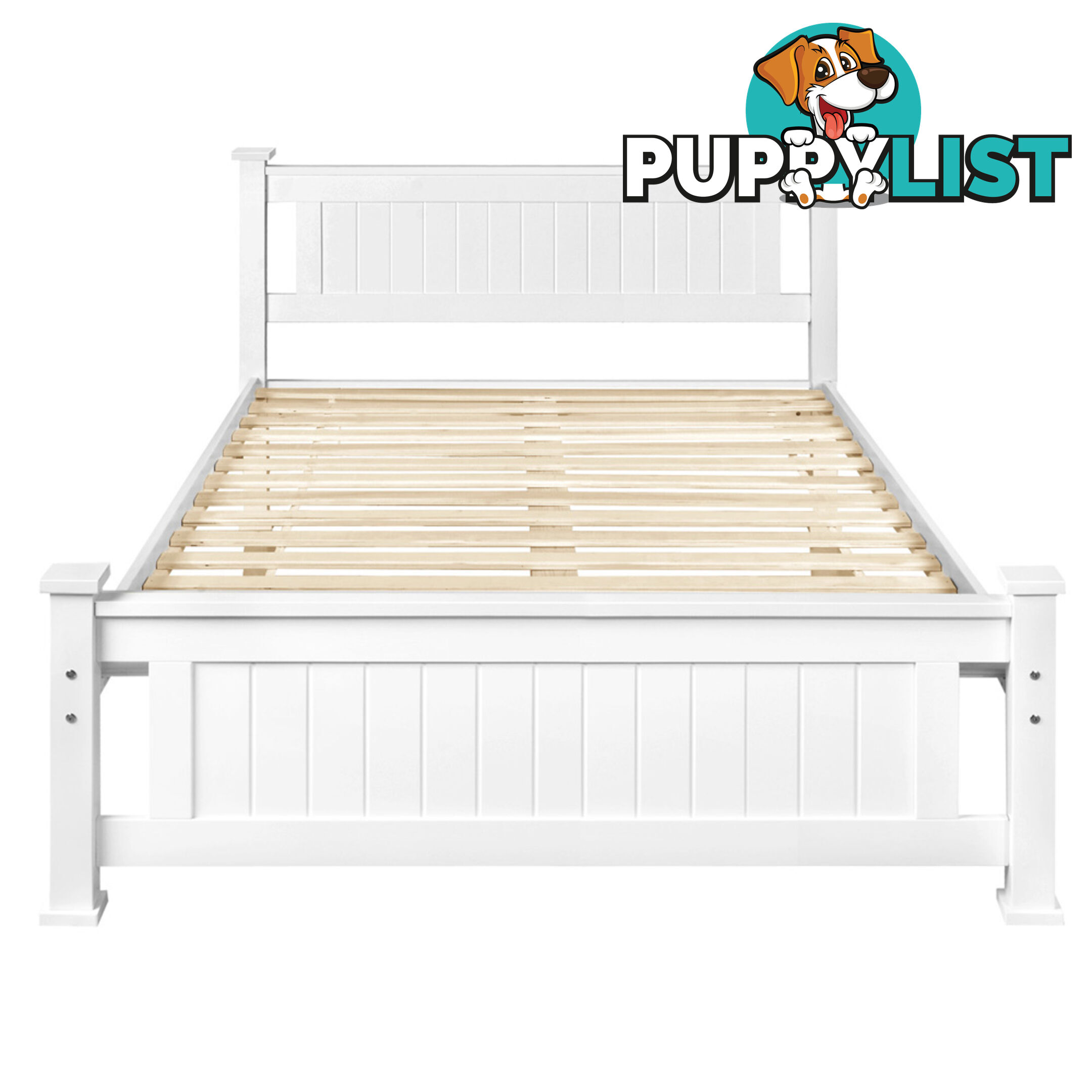 Wooden Bed Frame Pine Wood Double White