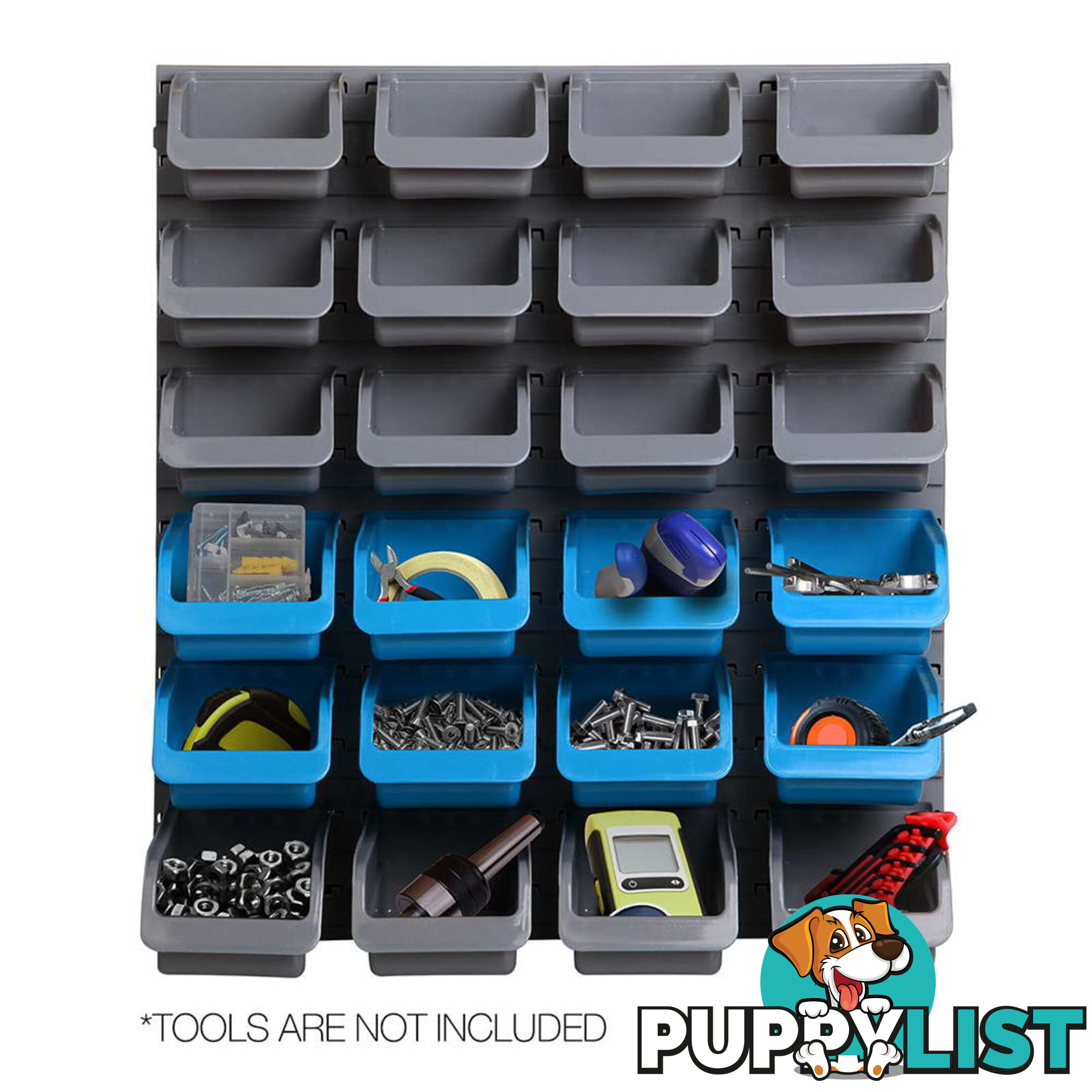 Wall Mounted 44Pcs Bins Storage Rack Workshop Garage Nail Screws Tool Organiser