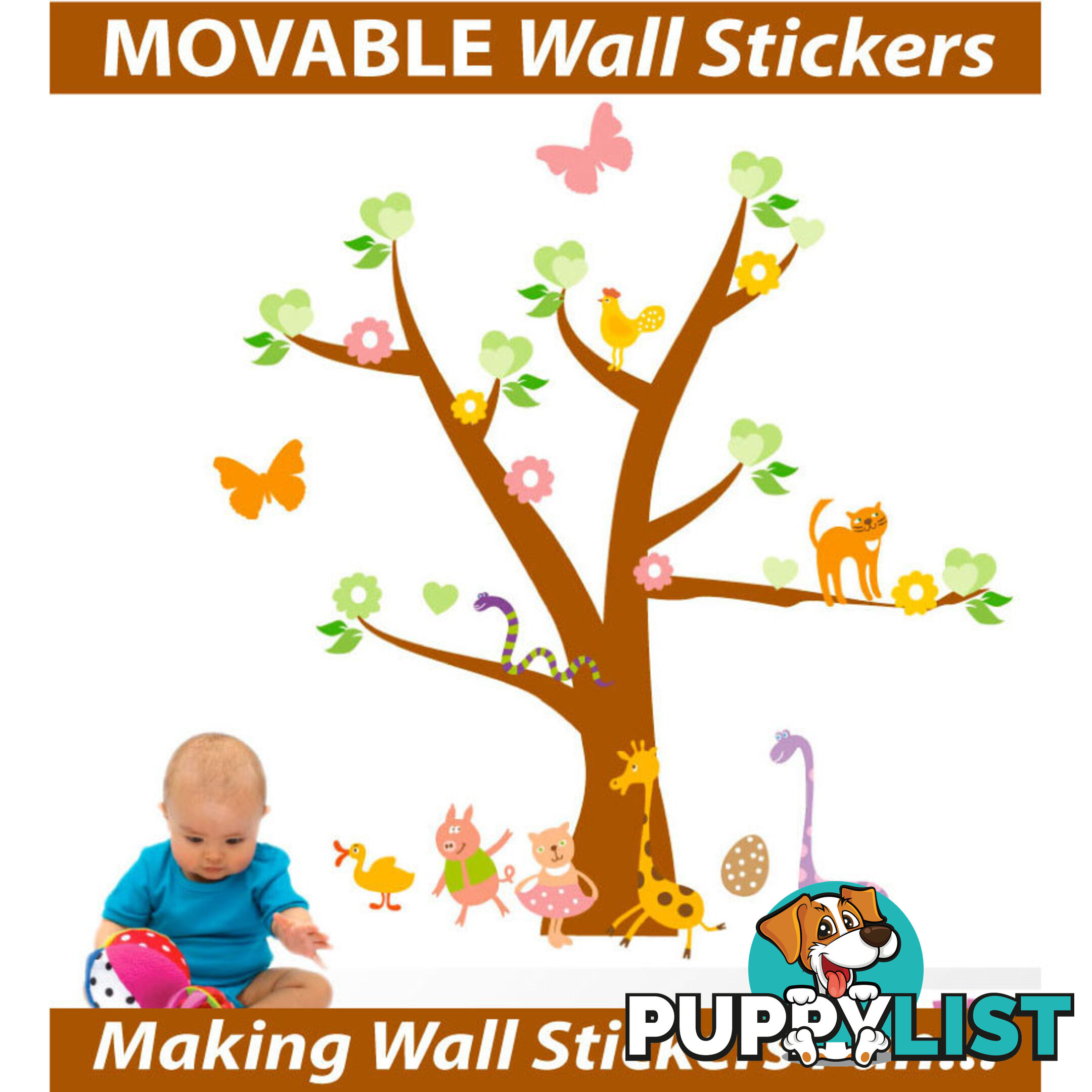 Tree with Cute Animals Wall Stickers - Totally Movable