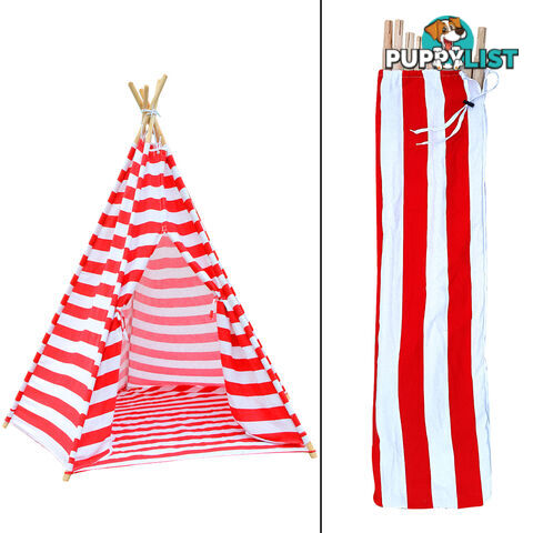 Kids Play Tent Canvas Teepee Pretend Playhouse Outdoor Indoor Tipi Red