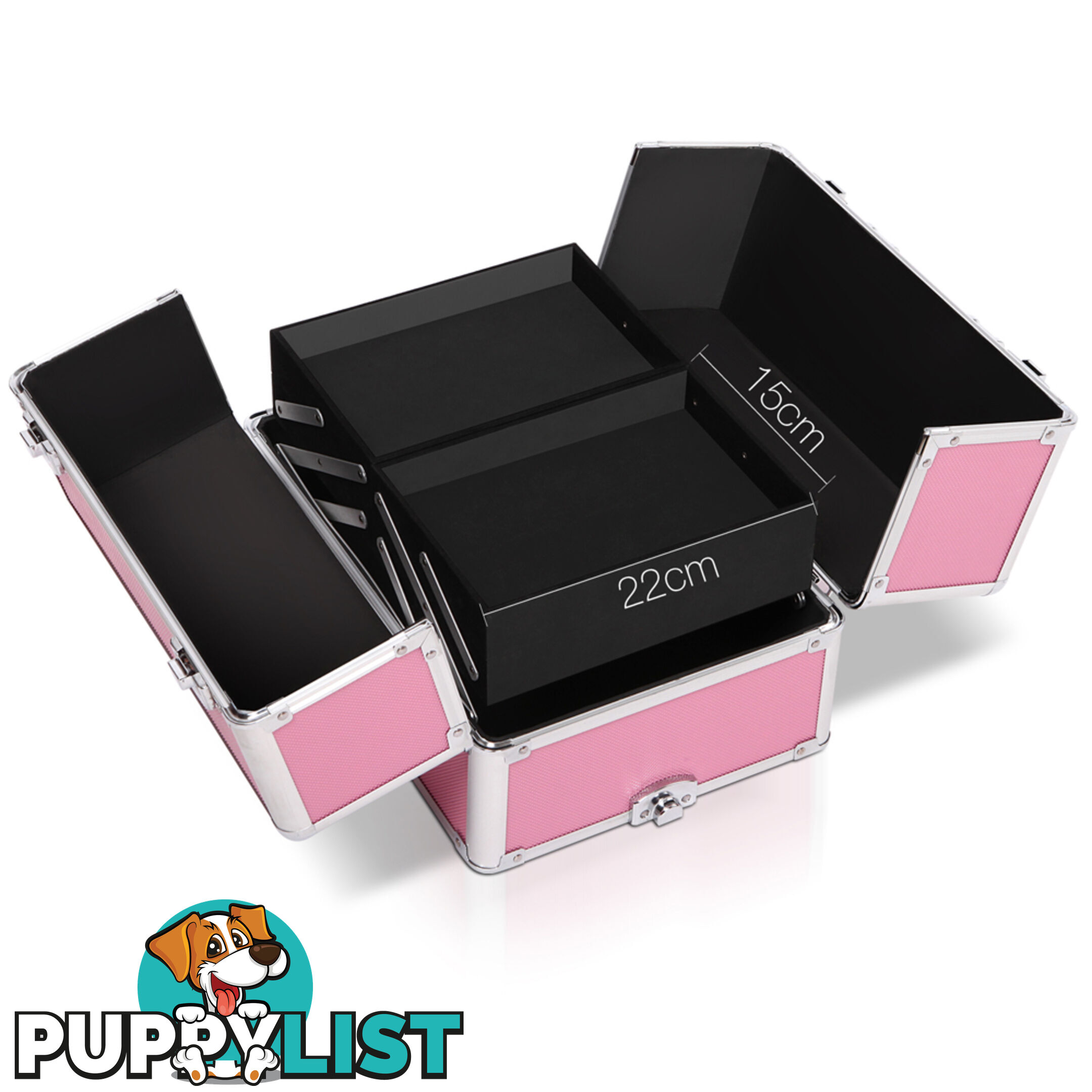 7in1 Pink Aluminium Frame Professional Beauty Cosmetic Makeup Case Box Trolley