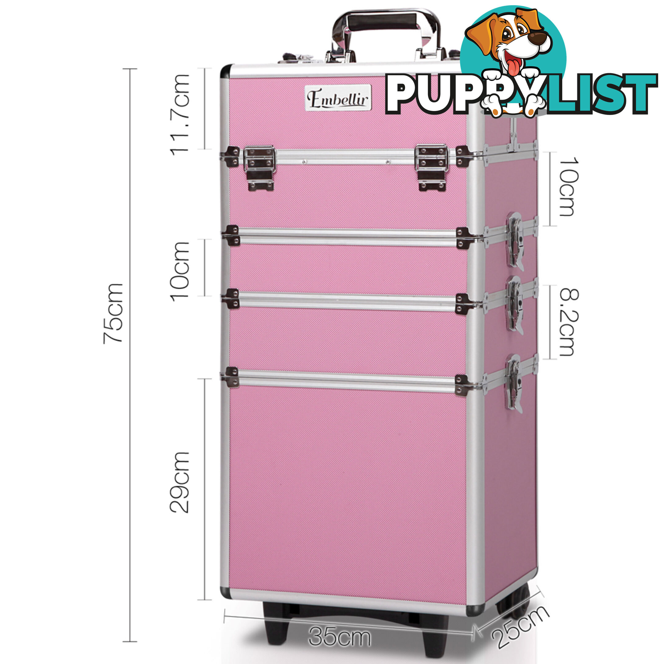 7in1 Pink Aluminium Frame Professional Beauty Cosmetic Makeup Case Box Trolley